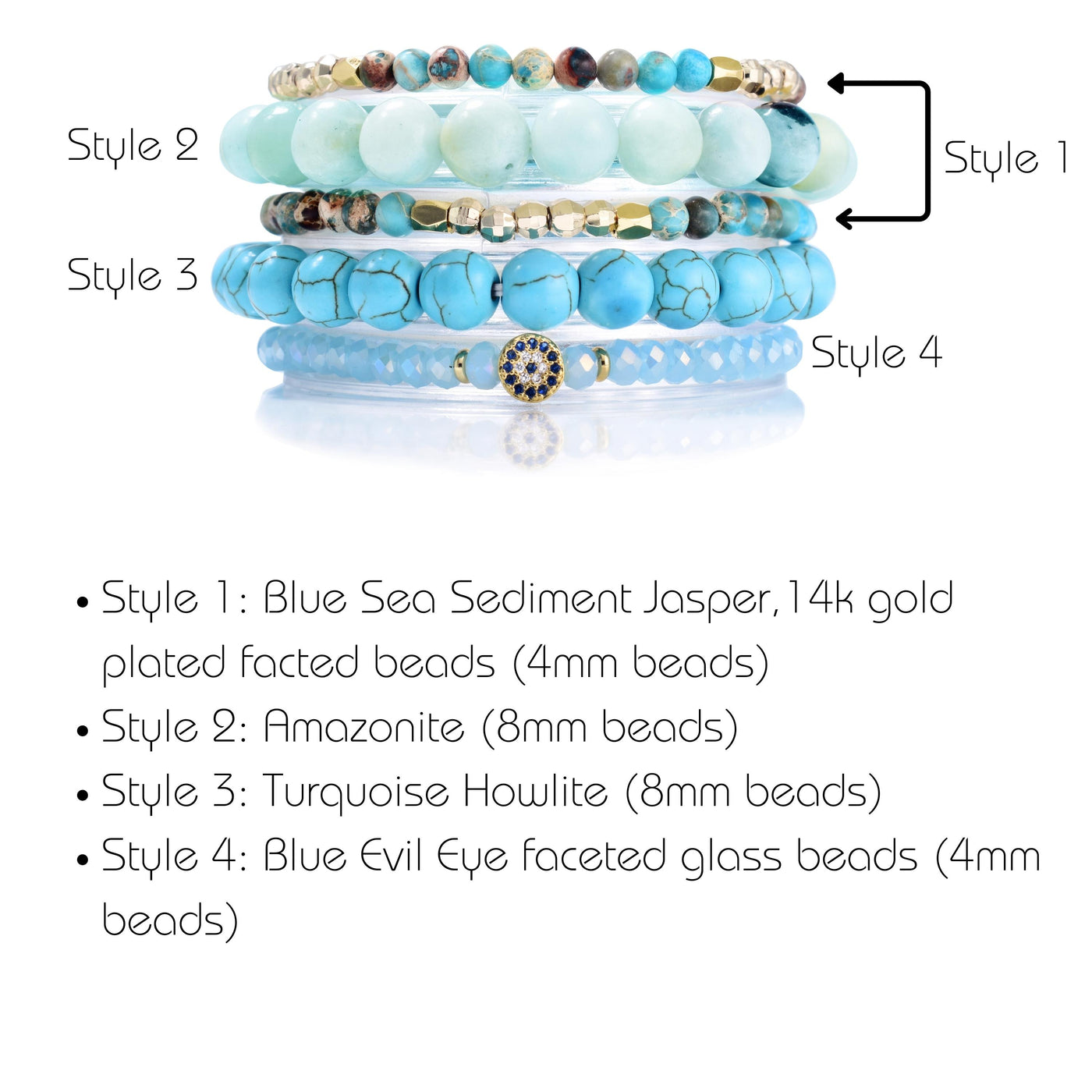 Island Blue Turquoise Howlite Amazonite Crystal Bracelet Set