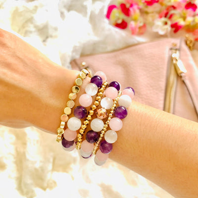 Devine Feminine Power Crystal Bracelet for Women, Amethyst Rose Quartz Moonstone Bracelet | Purple Pink Stone Jewelry | Bead Bracelet | Beaded Bracelet | Bracelet with Meaning