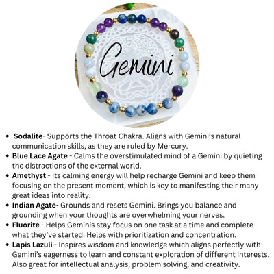 Gemini Zodiac Crystal Beaded Bracelet Horoscopes Astrology Gemini Zodiac Gem Bracelets Gifts for Her | 6mm crystal beaded bracelets | jewelry with meaning | soul charms