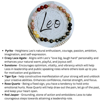 Leo Zodiac Crystal Beaded Bracelet Horoscopes Astrology Leo Zodiac Gem Bracelets Gifts for Her | 6mm crystal beaded bracelets | jewelry with meaning | soul charms