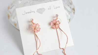 Cherry Blossom Sakura Earrings | Dainty Pink Flower Dangle Gold Earrings | Jewelry with Meaning | Soul Charms
