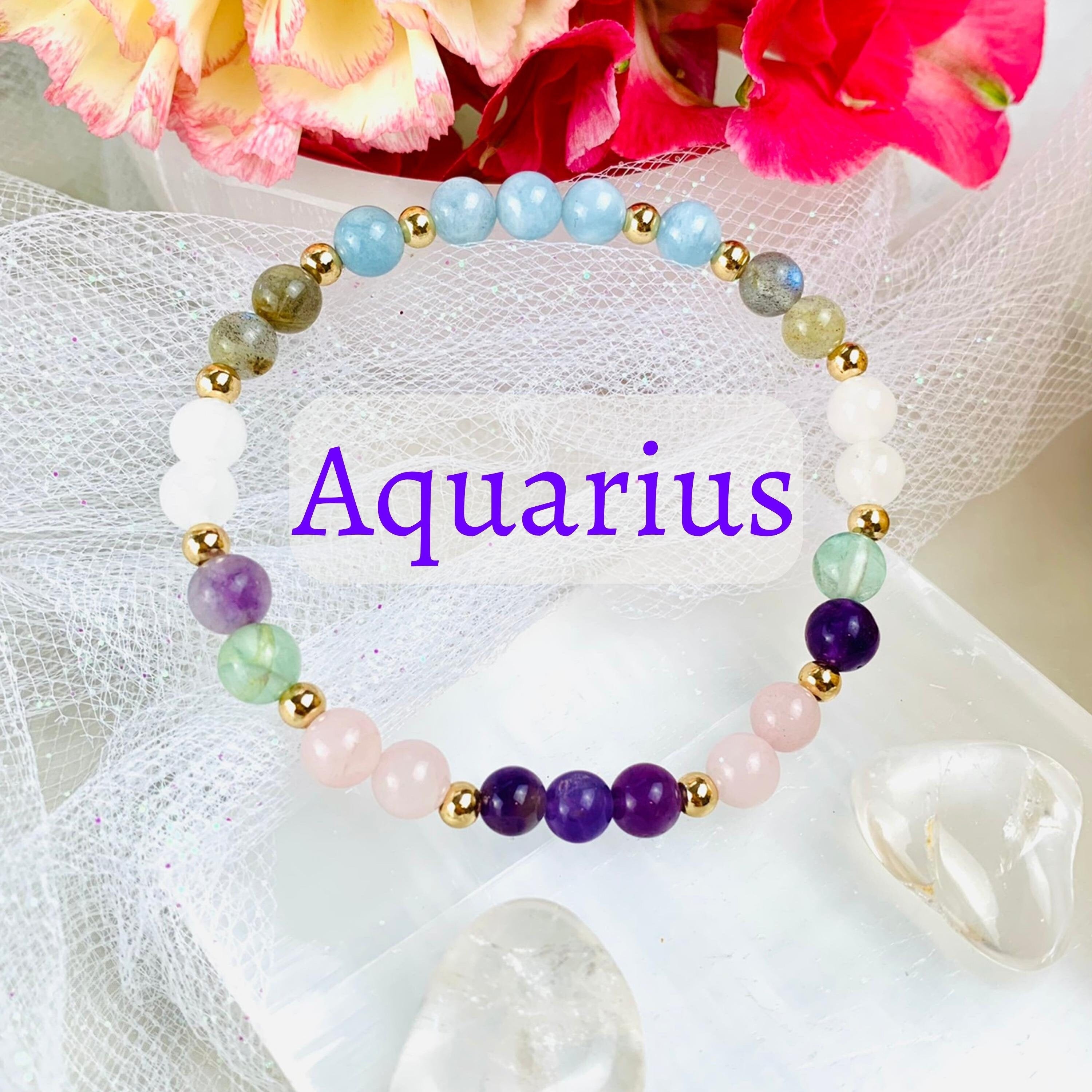 Aquarius Zodiac Crystal Bracelet, January February Birthstone Jewelry
