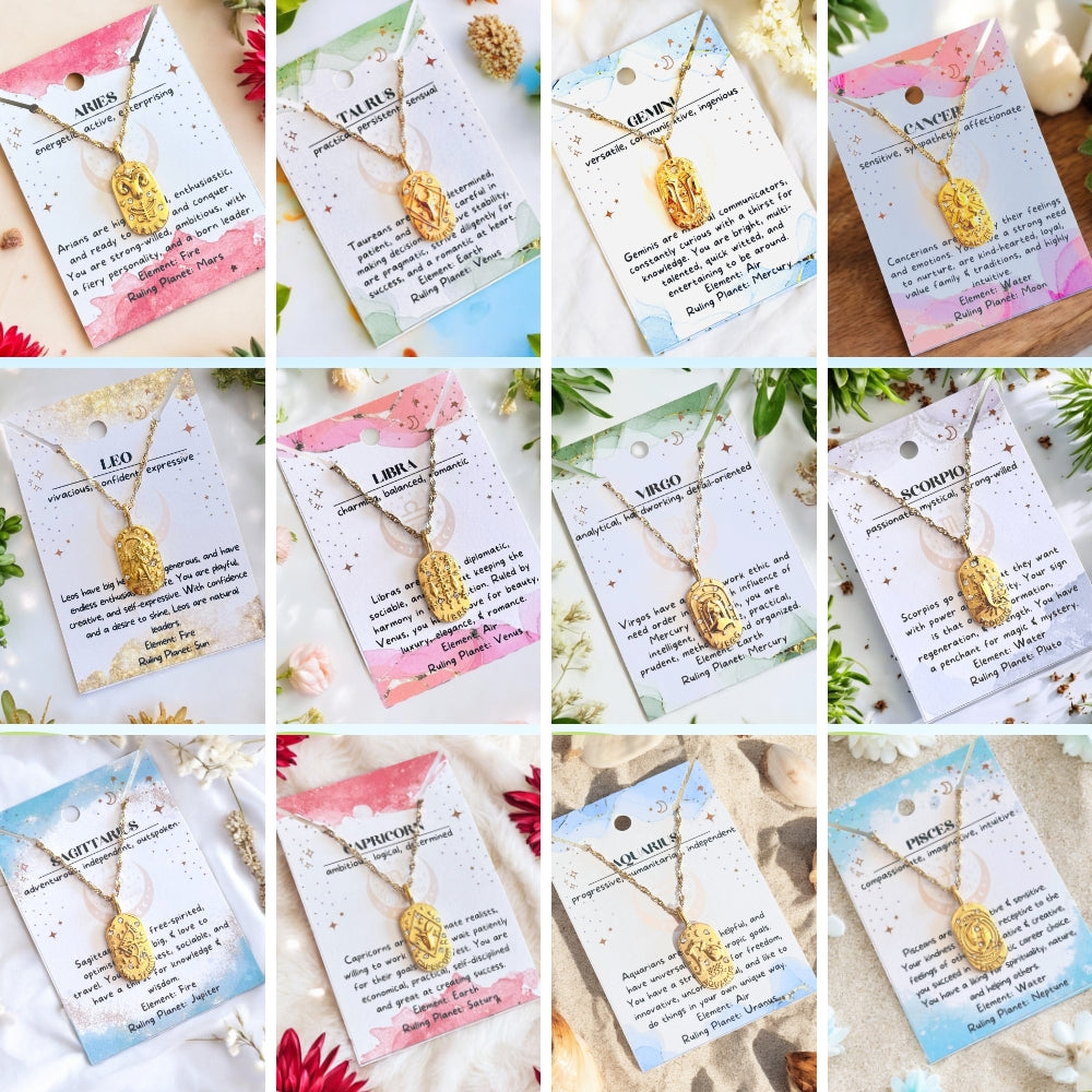 Zodiac Astrology Gold Necklaces - 18K Plated Waterproof