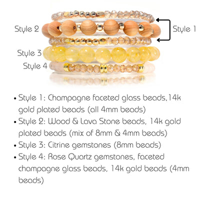 Citrine Wood & Gold Bracelet Set