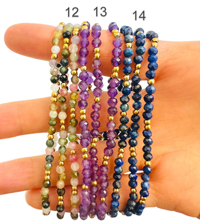Dainty 3mm Gemstone Bracelet - 18K Gold Plated Accents, Waterproof