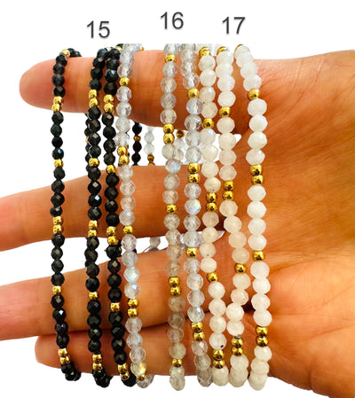 Dainty 3mm Gemstone Bracelet - 18K Gold Plated Accents, Waterproof