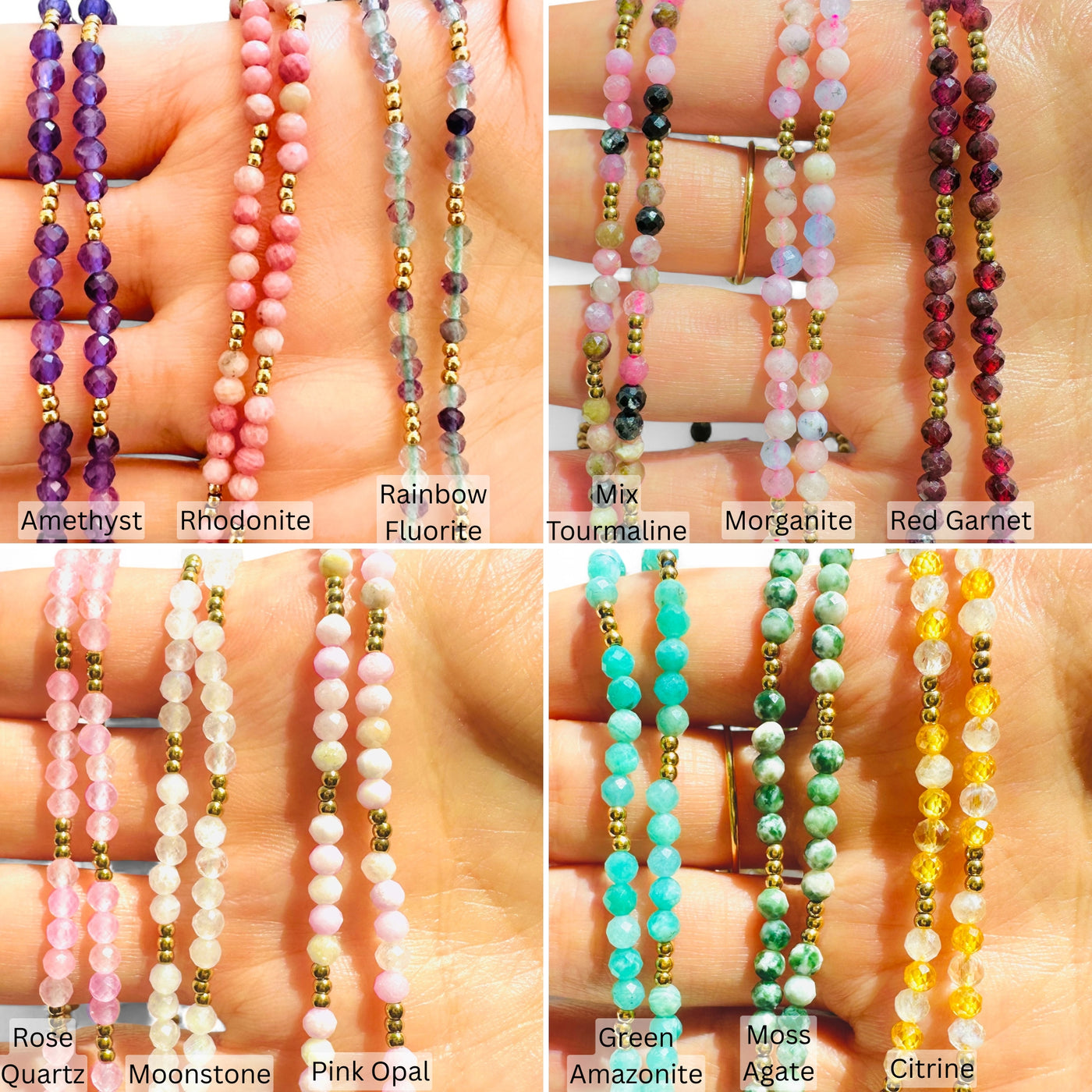 Birthstone Crystal Gemstone Choker Necklace, Waterproof 18K Gold Accents