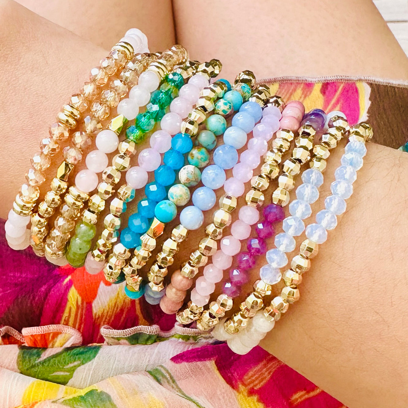 Dainty Healing Crystal Gold Accent Bracelets