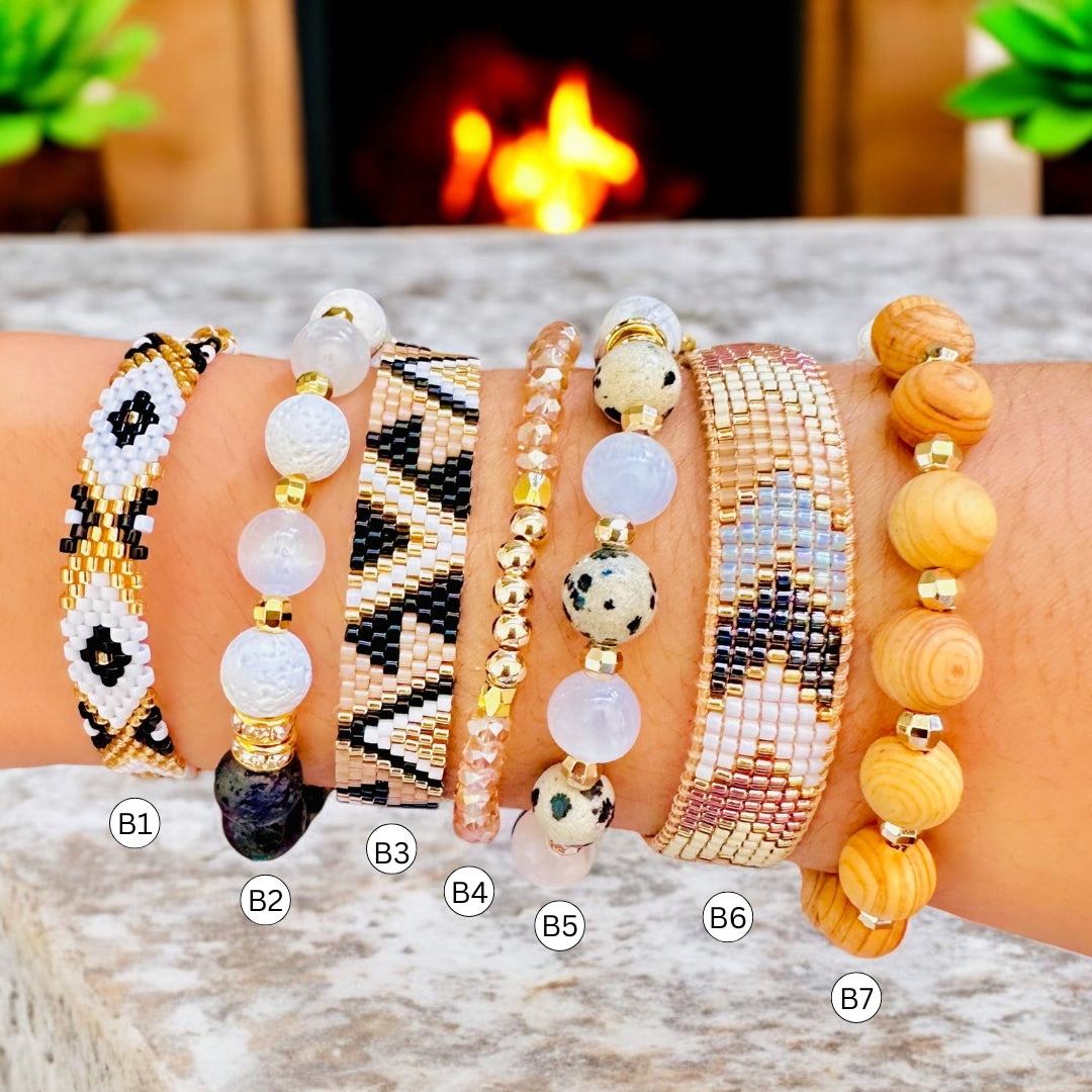 Black White Gold Layering Bracelets