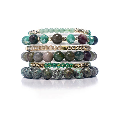 Triple Earth Crystals Peace, Love, Abundance Bracelet Set