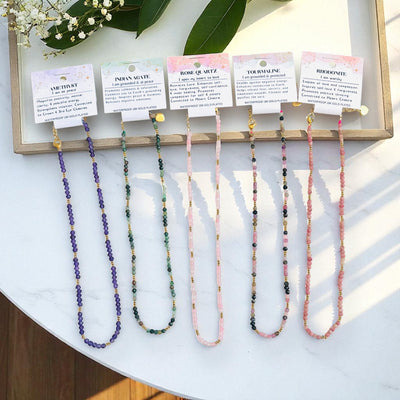 Birthstone Crystal Gemstone Choker Necklace, Waterproof 18K Gold Accents