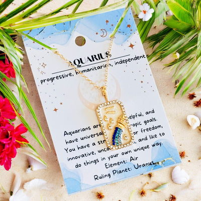 Zodiac Astrology Gold Necklaces - 14K Plated with Cubic Zirconia