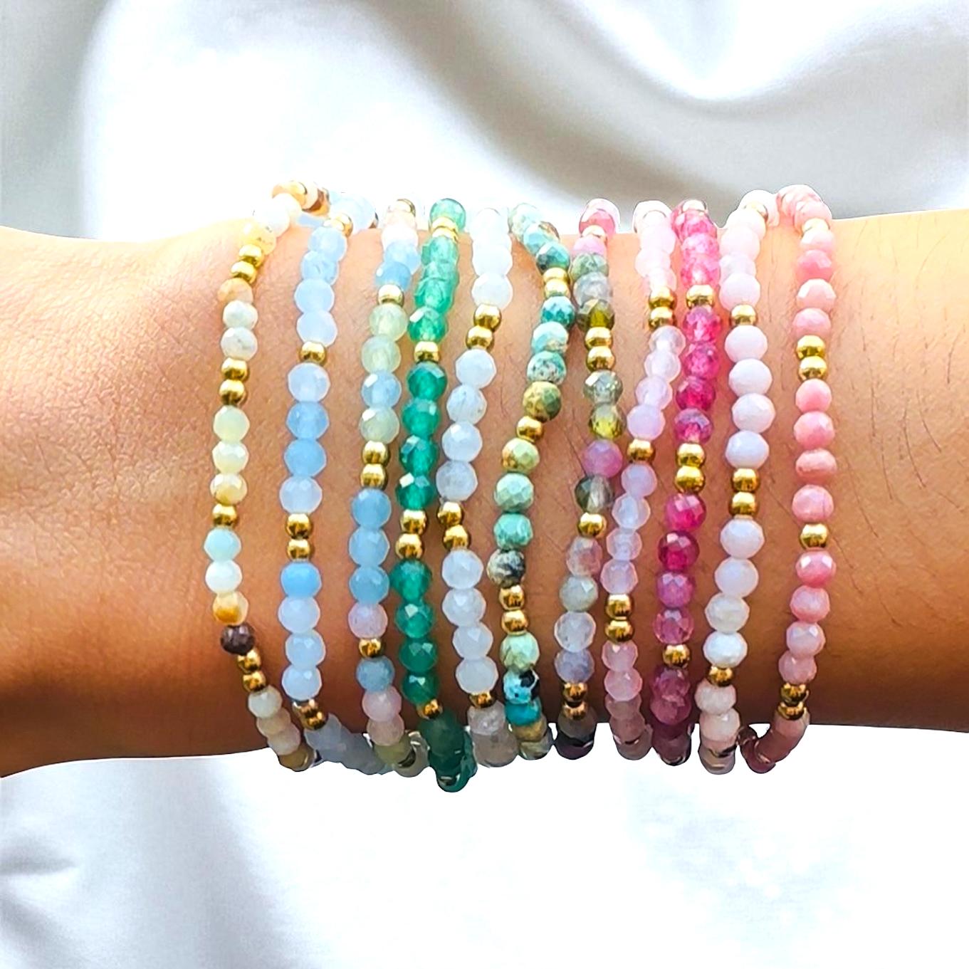 Dainty 3mm Gemstone Bracelet - 18K Gold Plated Accents, Waterproof