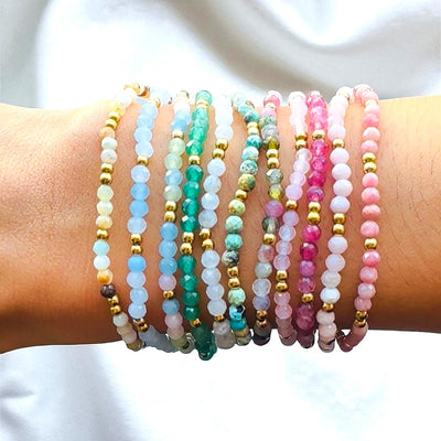 Dainty 3mm Gemstone Bracelet - 18K Gold Plated Accents, Waterproof