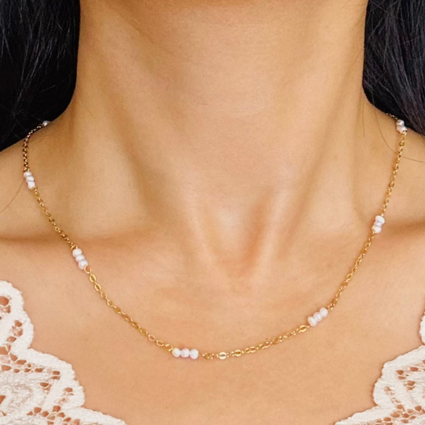 Dainty Pearls - 18K Gold Plated, Waterproof Necklace