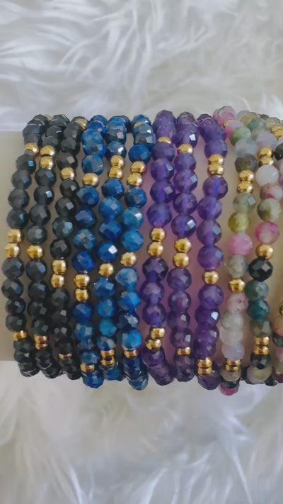 Dainty 3mm Gemstone Bracelet - 18K Gold Plated Accents, Waterproof
