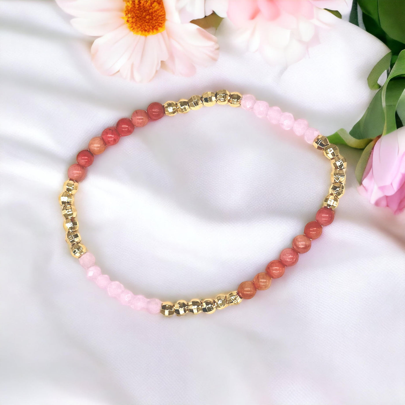Love & Light Rhodonite Sunstone Rose Quartz Bracelet Set