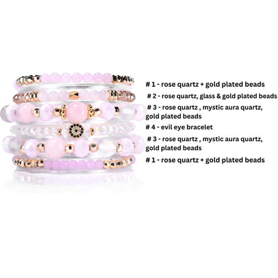 Rose Quartz, Evil Eye Bracelet Set