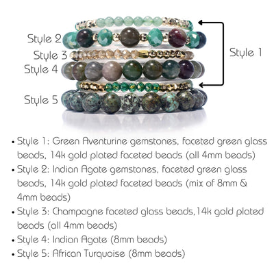Triple Earth Crystals Peace, Love, Abundance Bracelet Set