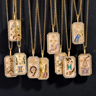 Zodiac Astrology Gold Necklaces - 14K Plated with Cubic Zirconia