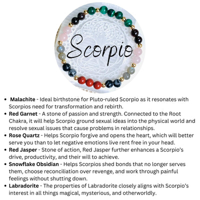 Scorpio Zodiac Crystal Beaded Bracelet Horoscopes Astrology Scorpio Zodiac Gem Bracelets Gifts for Her | 6mm crystal beaded bracelets | jewelry with meaning | soul charms