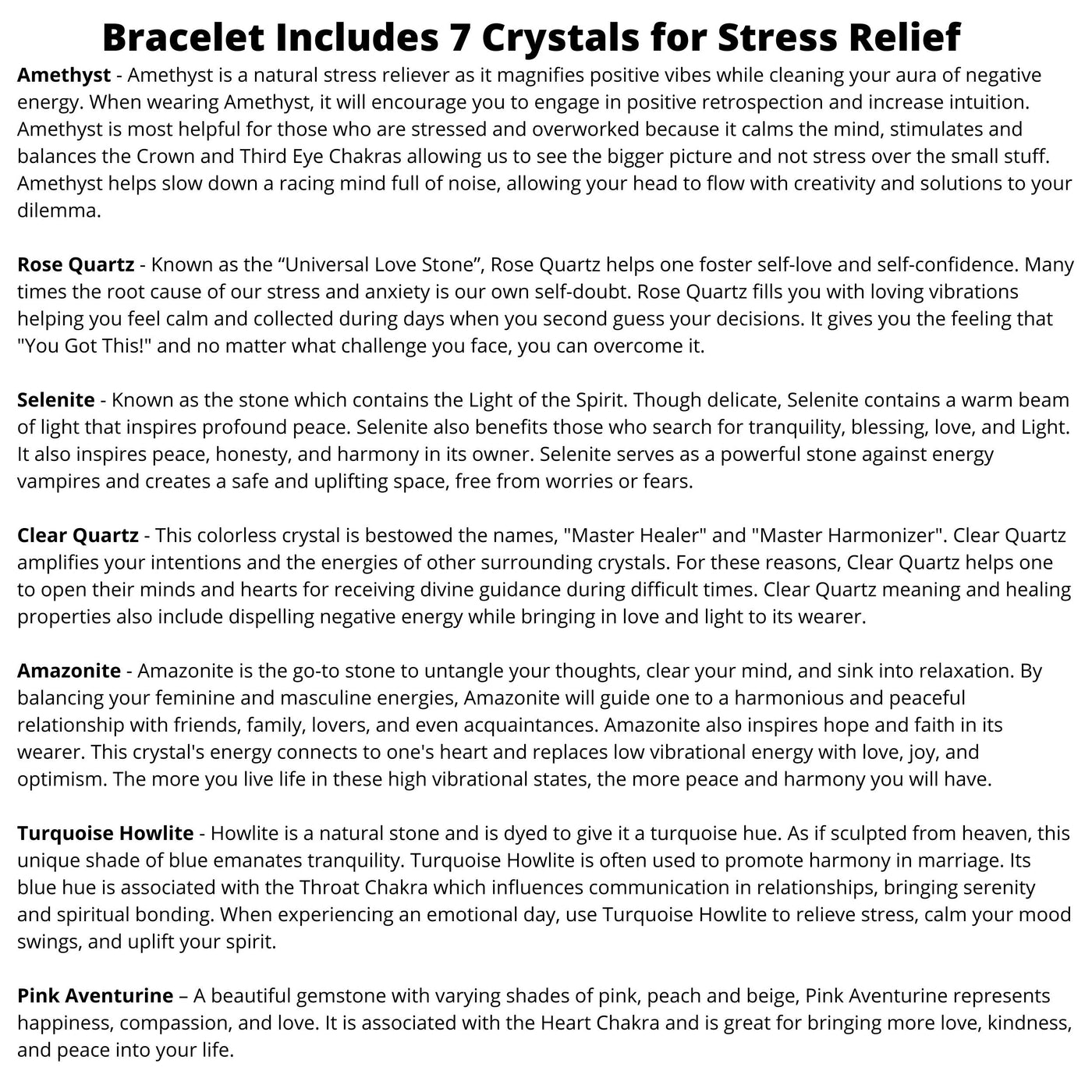 Relieve Stress Worry Bracelet | Crystal Bracelet for Women, Bead Bracelet, Beaded Bracelet with Meaning