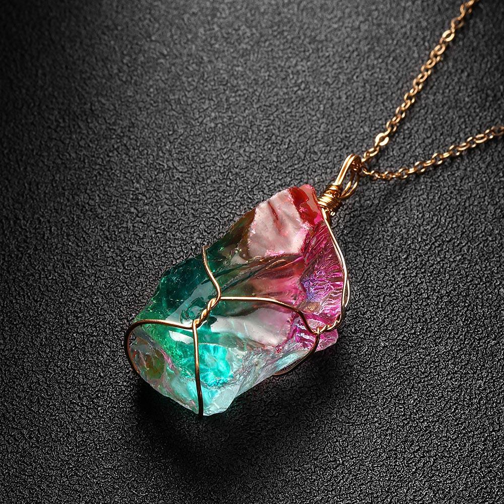 Rainbow Aura Quartz Raw Crystal Necklace