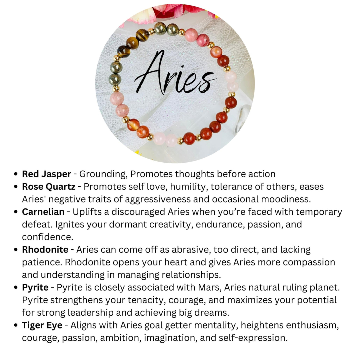 Aries Zodiac Crystal Beaded Bracelet Horoscopes Astrology Aries Zodiac Gem Bracelets Gifts for Her | 6mm crystal beaded bracelets | jewelry with meaning | soul charms