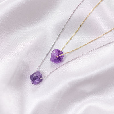 Shop Raw Amethyst  Crystal Necklace 14K Gold, Sterling Silver, Minimalist Dainty Jewelry Necklace | Soul Charms