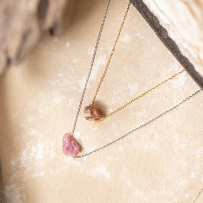 Shop Raw Pink Tourmaline Crystal Necklace 14K Gold, Sterling Silver, Minimalist Dainty Jewelry Necklace | Soul Charms