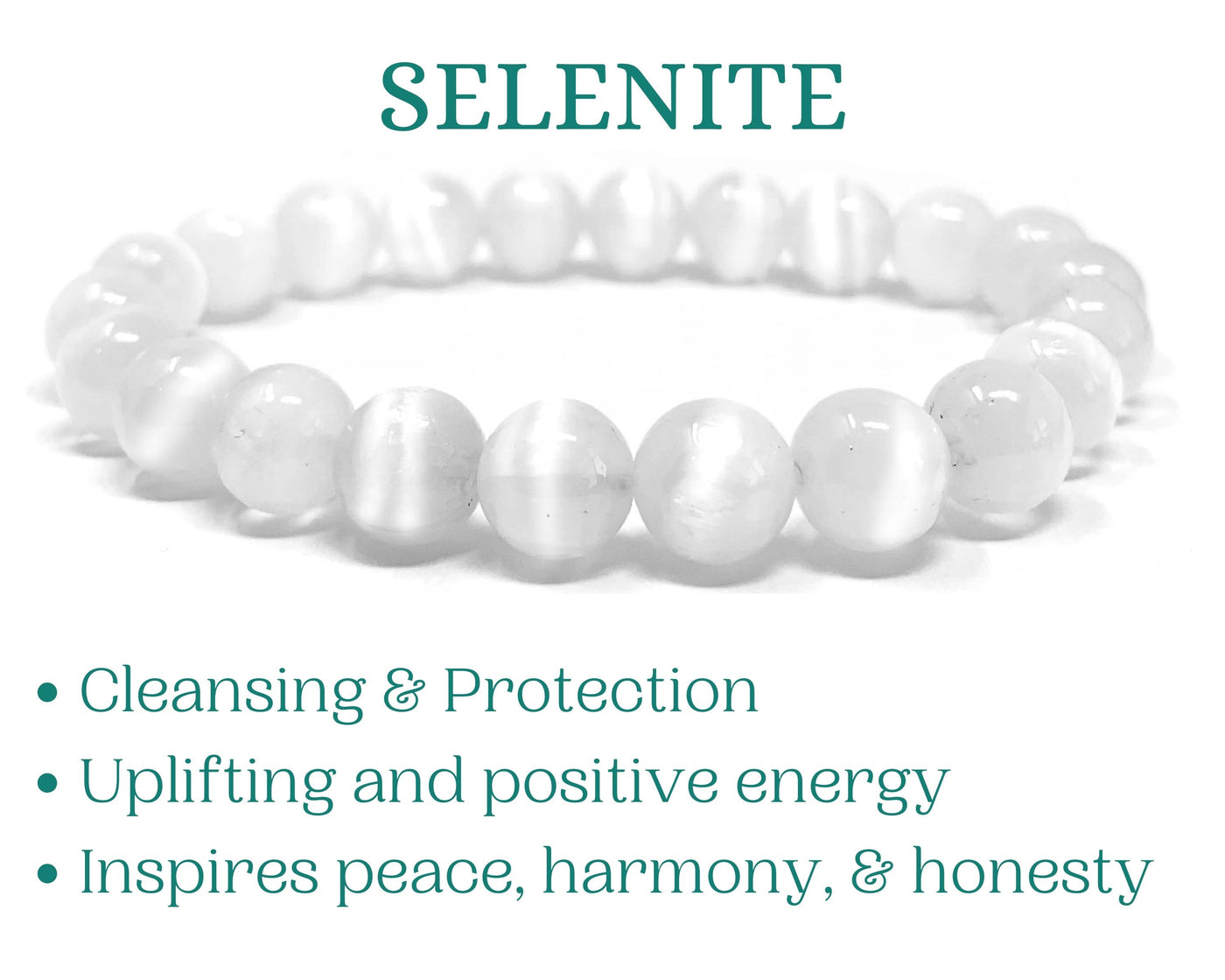 Selenite Healing Crystal Bracelet for Women, Men | White Bead Bracelet | Healing Crystal bracelet | 8mm Beaded bracelet