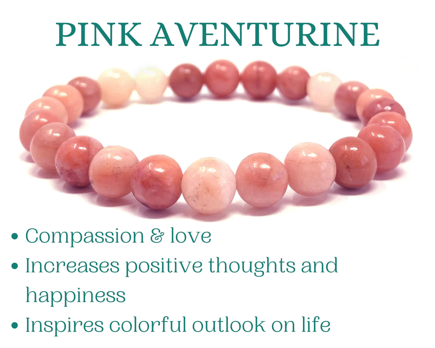 Pink Aventurine Healing Crystal Bracelet for Women, Men | White Bead Bracelet | Pink crystal bracelet | 8mm beaded bracelet | soul charms