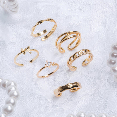 Cuban Chain Ring 14K Gold Adjustable Ring Set, Stackable Chunky Rings , Minimalist Rings, Adjustable Rings, Soul Charms