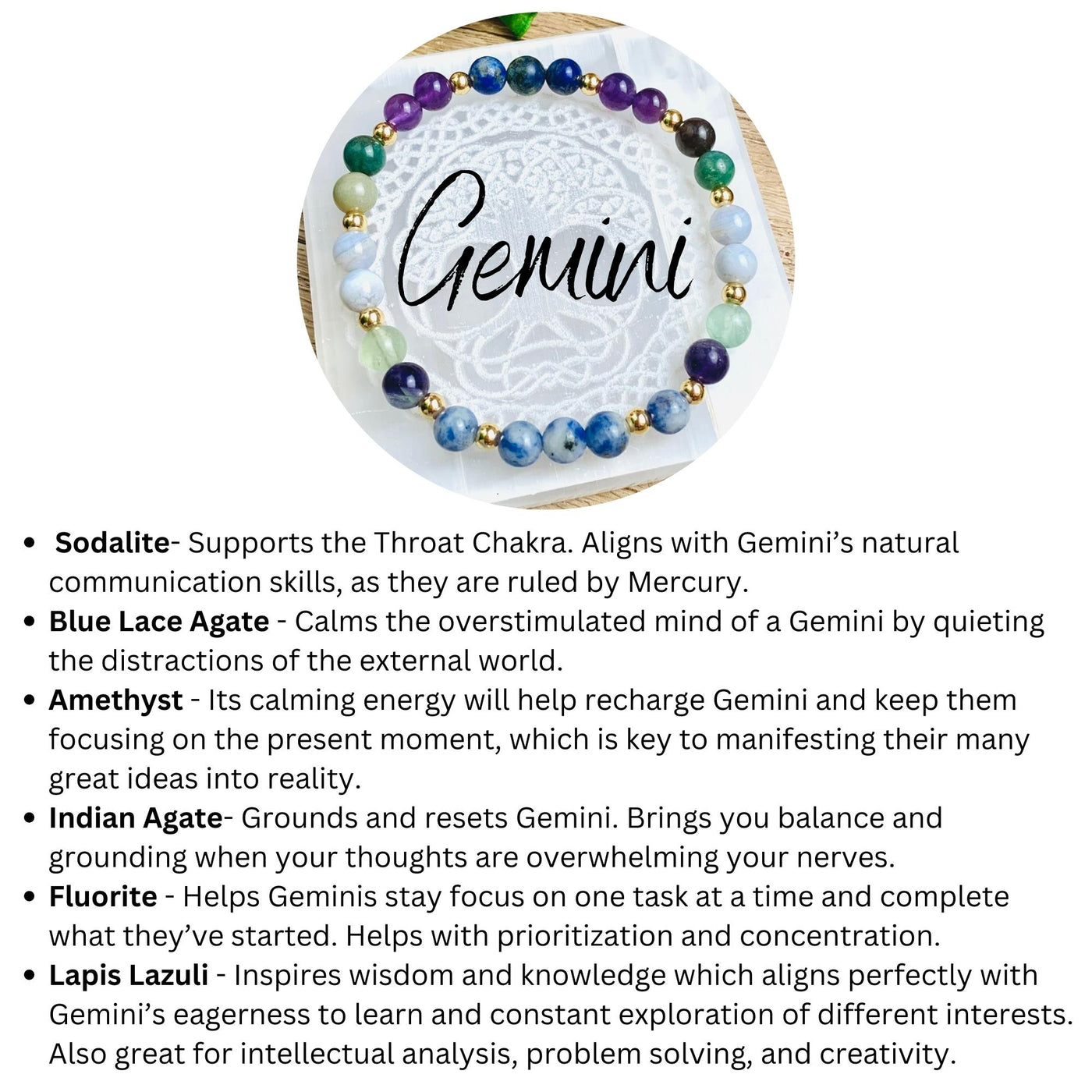 Gemini Zodiac Crystal Beaded Bracelet Horoscopes Astrology Gemini Zodiac Gem Bracelets Gifts for Her | 6mm crystal beaded bracelets | jewelry with meaning | soul charms