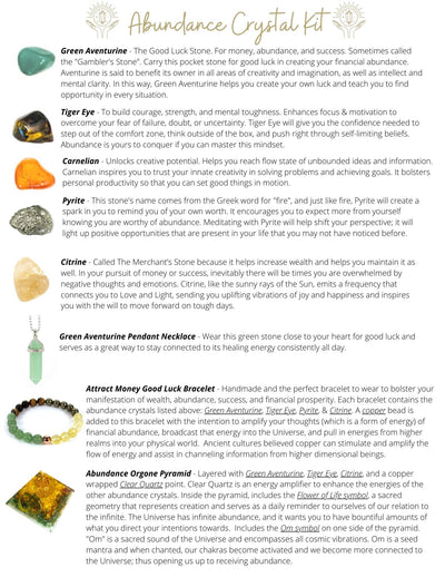 Attract Abundance Money Manifestation Crystal Kit | Citrine, Pyrite, Carnelian, Green Aventurine, Tiger Eye