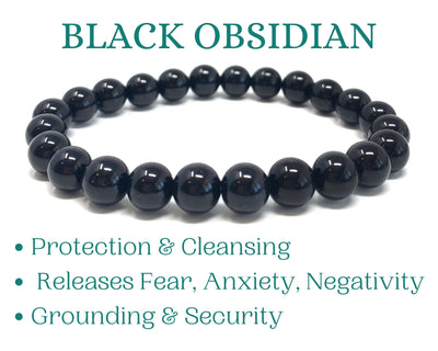 Black Obsidian Crystal Bracelet | Healing Bead Bracelet for Women, Men | Black Crystal Beaded Bracelets 8mm Beads Wholesale Dropshipping Crystal Bracelets