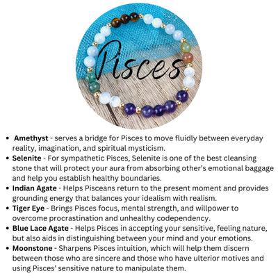 Pisces Zodiac Crystal Beaded Bracelet Horoscopes Astrology Pisces Zodiac Gem Bracelets Gifts for Her | 6mm crystal beaded bracelets | jewelry with meaning | soul charms