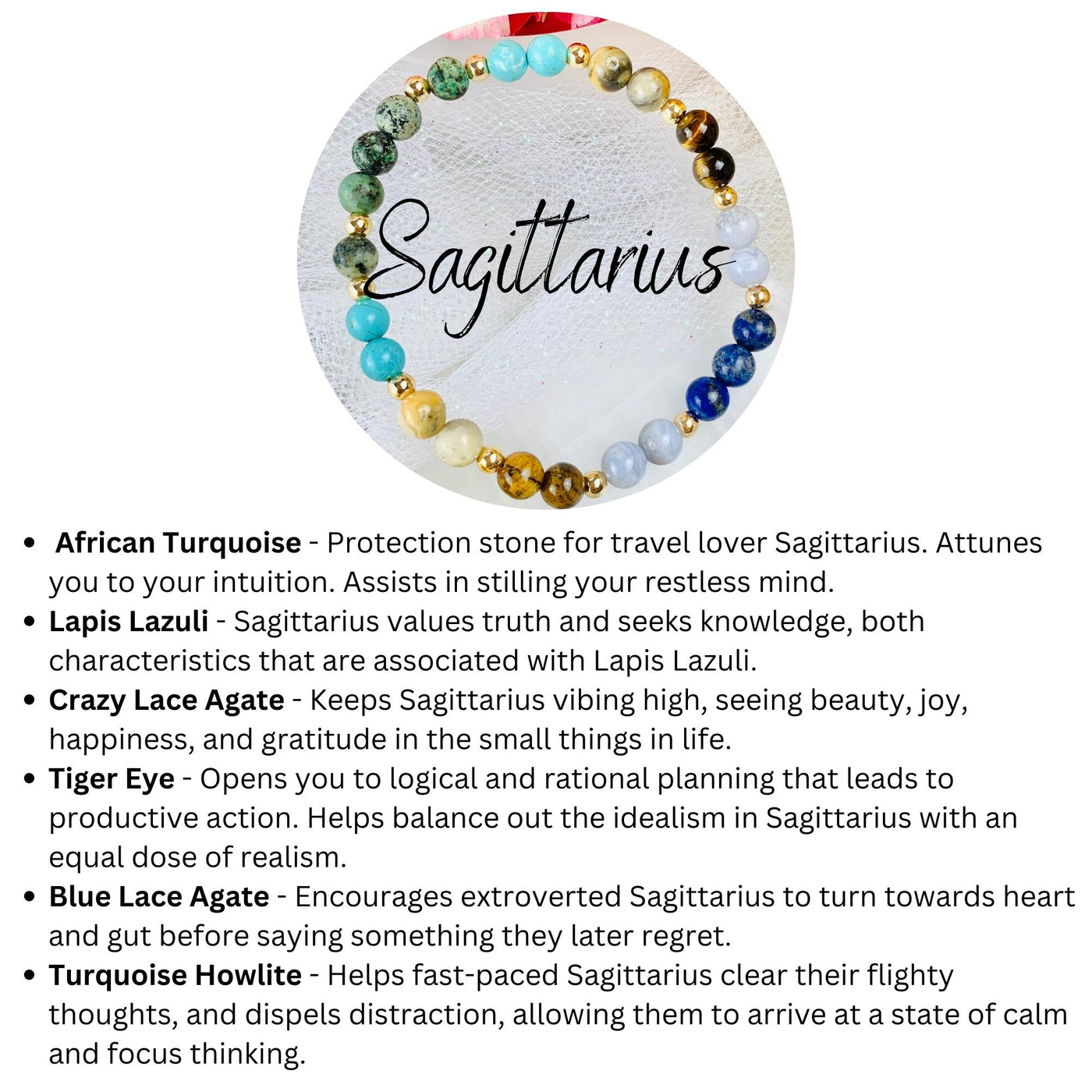 Sagittarius Zodiac Crystal Beaded Bracelet Horoscopes Astrology Sagittarius Zodiac Gem Bracelets Gifts for Her | 6mm crystal beaded bracelets | jewelry with meaning | soul charms