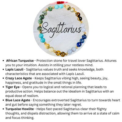 Sagittarius Zodiac Crystal Beaded Bracelet Horoscopes Astrology Sagittarius Zodiac Gem Bracelets Gifts for Her | 6mm crystal beaded bracelets | jewelry with meaning | soul charms