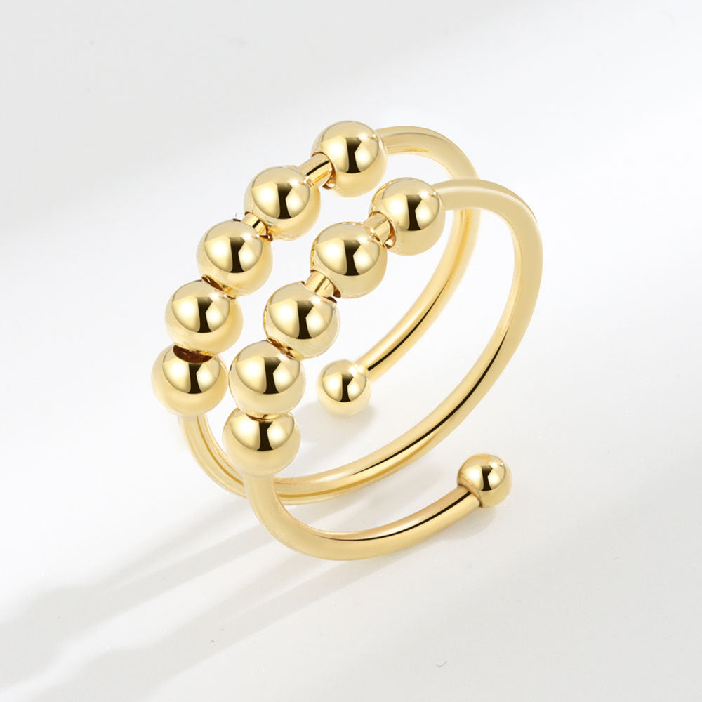 Spinner Fidget Ring, Anti Anxiety Ring Women | 14K Gold Beads Adjustable | Spiral Ring | Worry Ring
