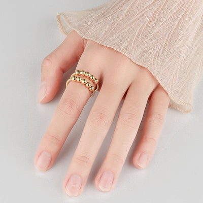 Spinner Fidget Ring, Anti Anxiety Ring Women | 14K Gold Beads Adjustable | Spiral Ring | Worry Ring