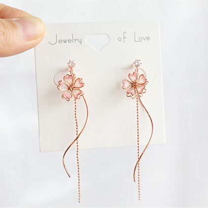 Cherry Blossom Sakura Earrings | Dainty Pink Flower Dangle Gold Earrings | Jewelry with Meaning | Soul Charms