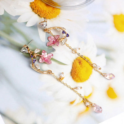 Pink Flower Asymmetrical Dangle Earrings | Korean Earrings | Soul Charms