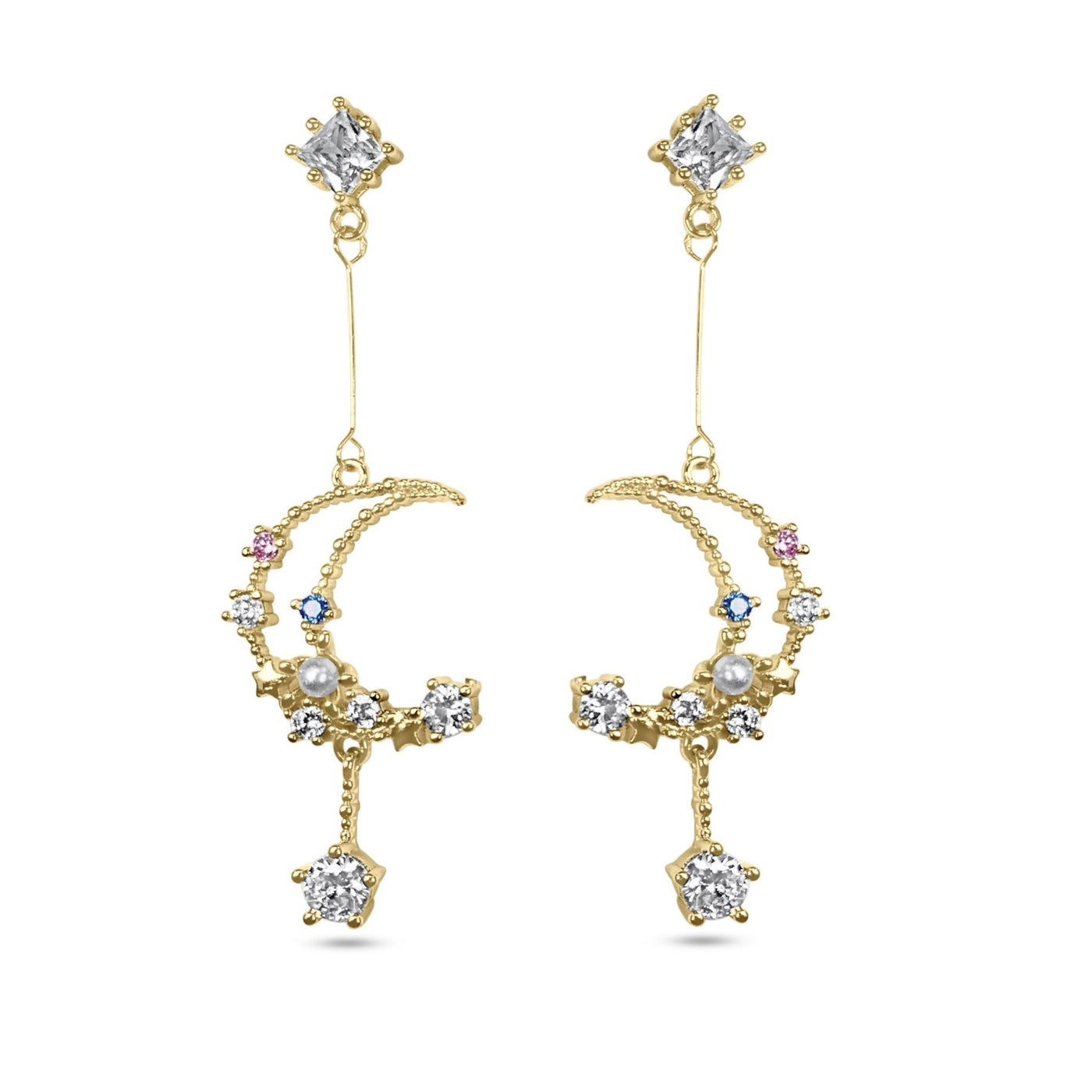 Moon and Star Asymmetrical Dangle Celestial Earrings | Night Sky Drop Earrings | Jewelry with meaning | Soul Charms