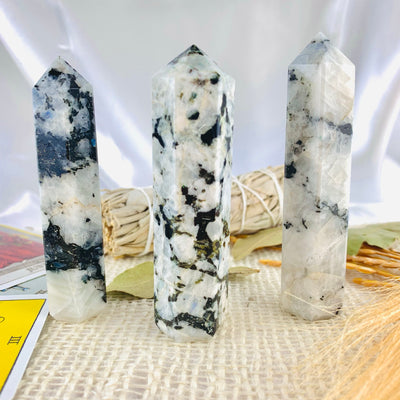 moonstone Healing Crystal Towers Obelisks For Money, Protection, Love, Strength