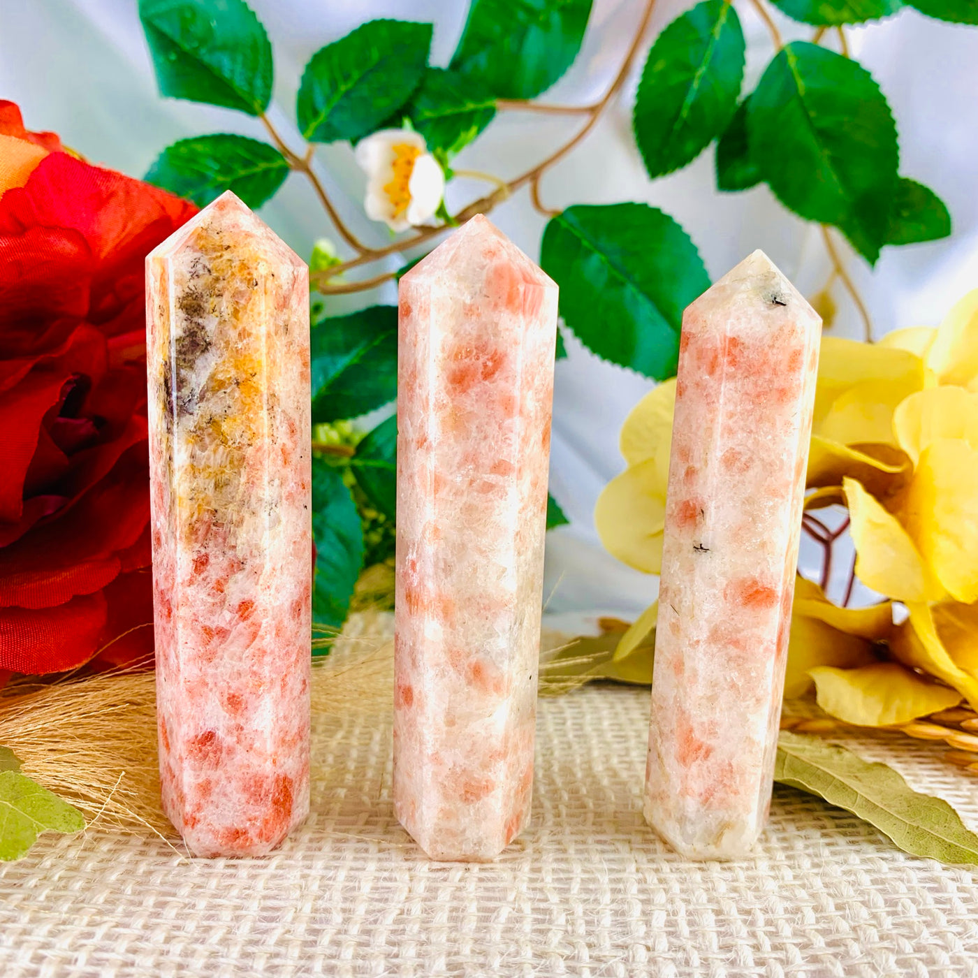 sunstone Healing Crystal Towers Obelisks For Money, Protection, Love, Strength