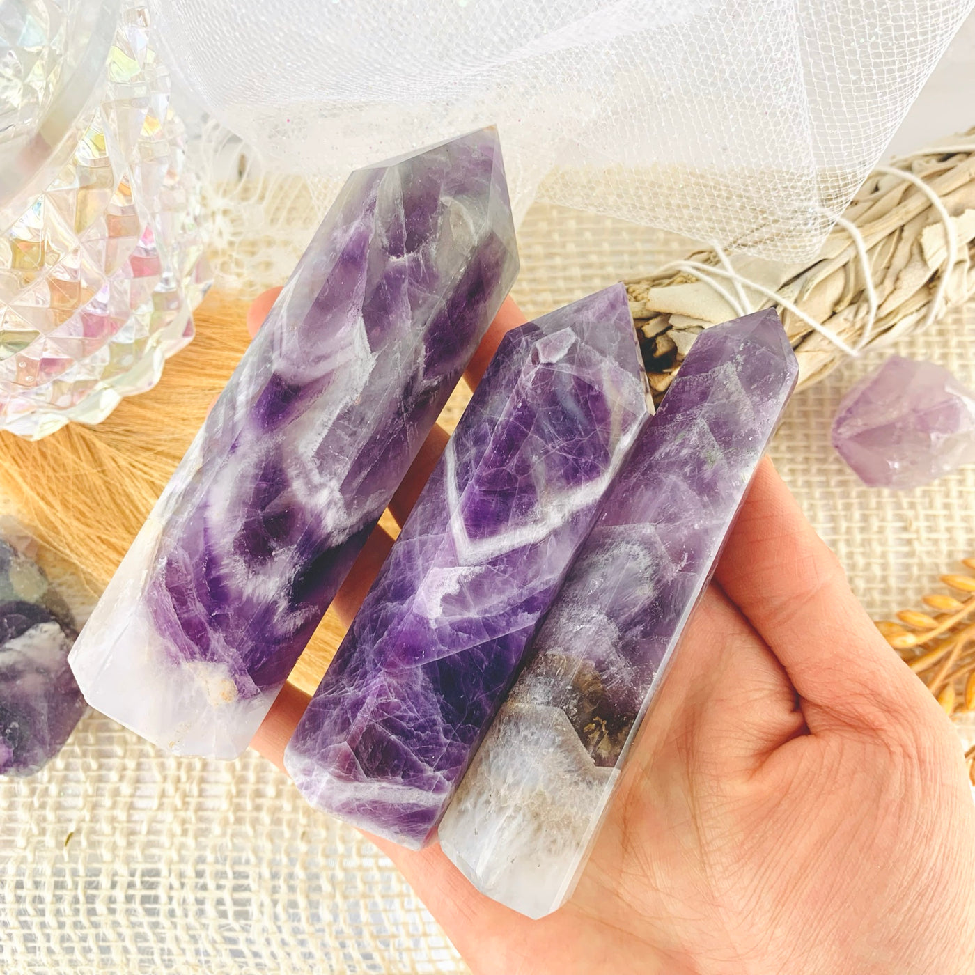 Amethyst Healing Crystal Towers Obelisks For Money, Protection, Love, Strength