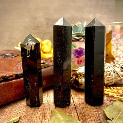 Black Tourmaline Healing Crystal Towers Obelisks For Money, Protection, Love, Strength