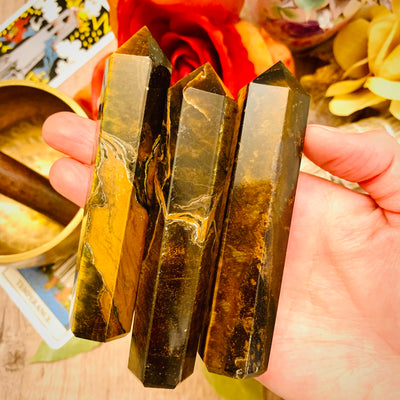 tiger eye Healing Crystal Towers Obelisks For Money, Protection, Love, Strength