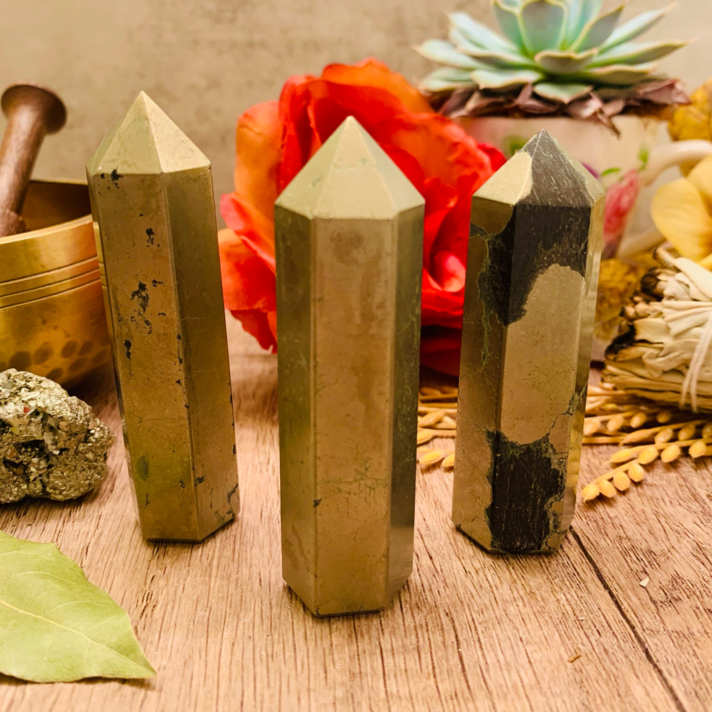 pyrite Healing Crystal Towers Obelisks For Money, Protection, Love, Strength
